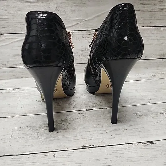 Michael Kors Womens York Boot Sz 8.5 Black Leather Stiletto Heel Platform Bootie - Picture 4 of 11